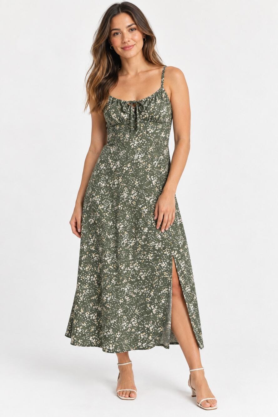 No Boundaries Olive Green Floral Midi Dress – Size XL